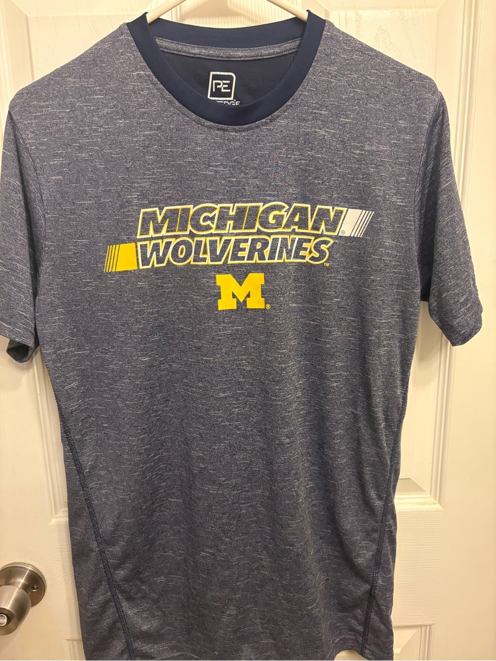Pro Edge Navy Heather Michigan Wolverines Tee with Yellow Logo